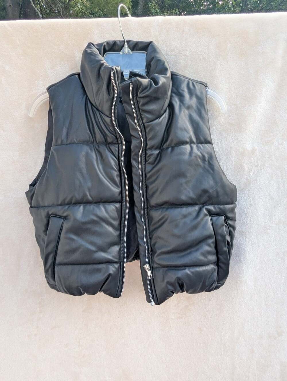 Ambiance Outerwear Black Faux Leather Puffer Vest Size S